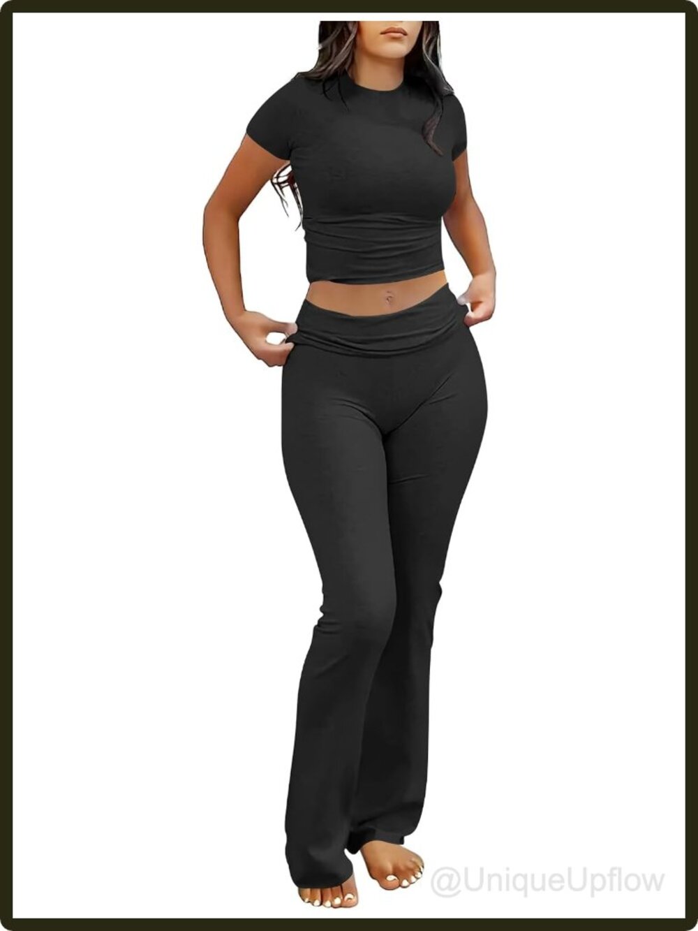 ANRABESS 2 Piece Lounge Set Cropped Top Flare Pants Slim Fit Y2K